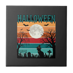 Halloween Witch Cat Spider Web Moon Graveyard_1_1 Tile