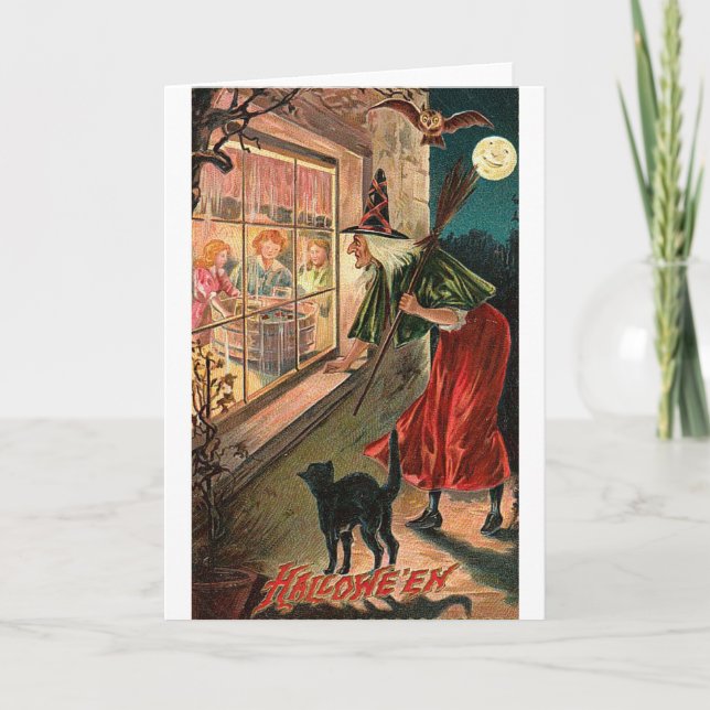 Halloween Witch, Cat Staring in Window Card (Front)