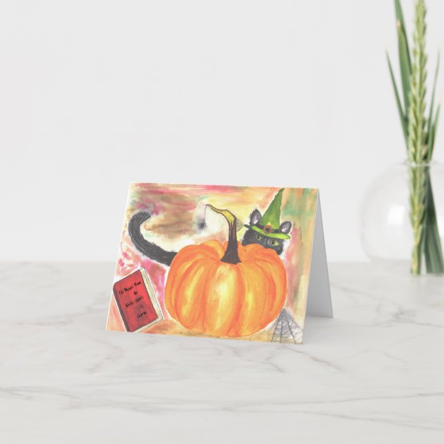 Halloween Witch Cat Thank You Card (Front)