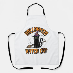Halloween Witch Cat Vintage Engraving Design_1 Apron