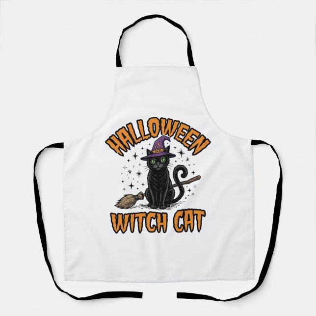 Halloween Witch Cat Vintage Engraving Design_1 Apron (Front)