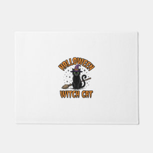 Halloween Witch Cat Vintage Engraving Design_1 Doormat