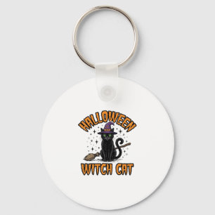 Halloween Witch Cat Vintage Engraving Design_1 Key Ring