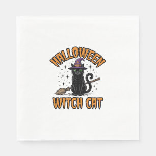 Halloween Witch Cat Vintage Engraving Design_1 Napkin