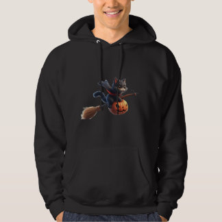 Halloween Witch Cats Riding Broomstick Pumpkin Hoodie