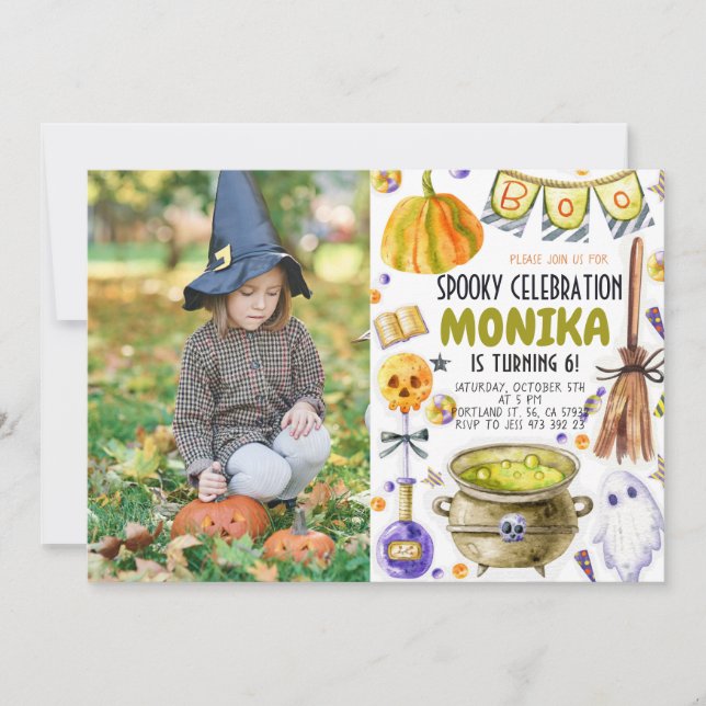 Halloween Witch Cauldron Birthday Invitation  (Front)