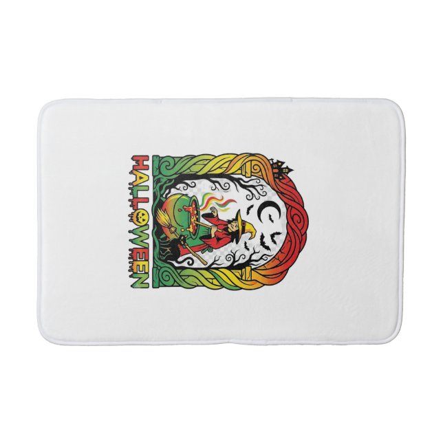 Halloween Witch Cauldron Brewing Black Cat Spooky  Bath Mat (Front)
