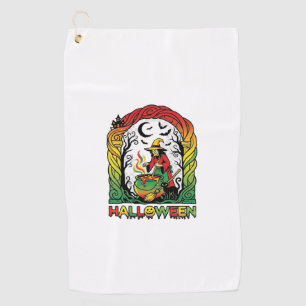 Halloween Witch Cauldron Brewing Black Cat Spooky  Golf Towel