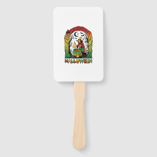 Halloween Witch Cauldron Brewing Black Cat Spooky  Hand Fan