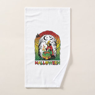 Halloween Witch Cauldron Brewing Black Cat Spooky  Hand Towel