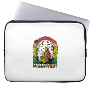 Halloween Witch Cauldron Brewing Black Cat Spooky Laptop Sleeve