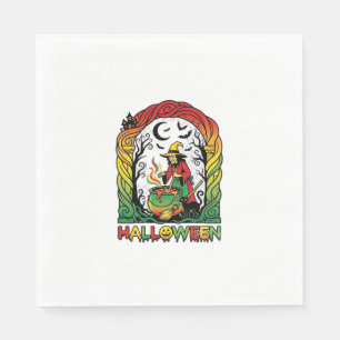 Halloween Witch Cauldron Brewing Black Cat Spooky Napkin