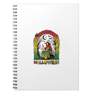 Halloween Witch Cauldron Brewing Black Cat Spooky Notebook