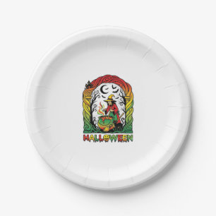 Halloween Witch Cauldron Brewing Black Cat Spooky  Paper Plate