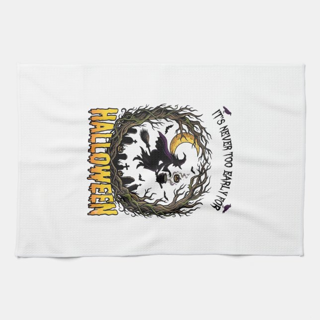 Halloween Witch Cauldron Moon Cemetery Twisted Tre Tea Towel (Horizontal)