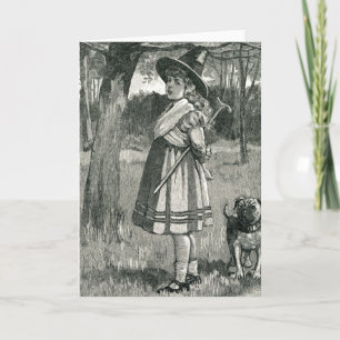 Halloween Witch Child with Pug Dog Illustration Card