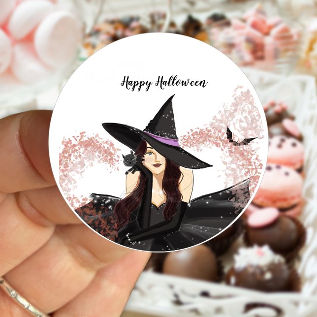 halloween, witch classic round sticker (Creator Uploaded)