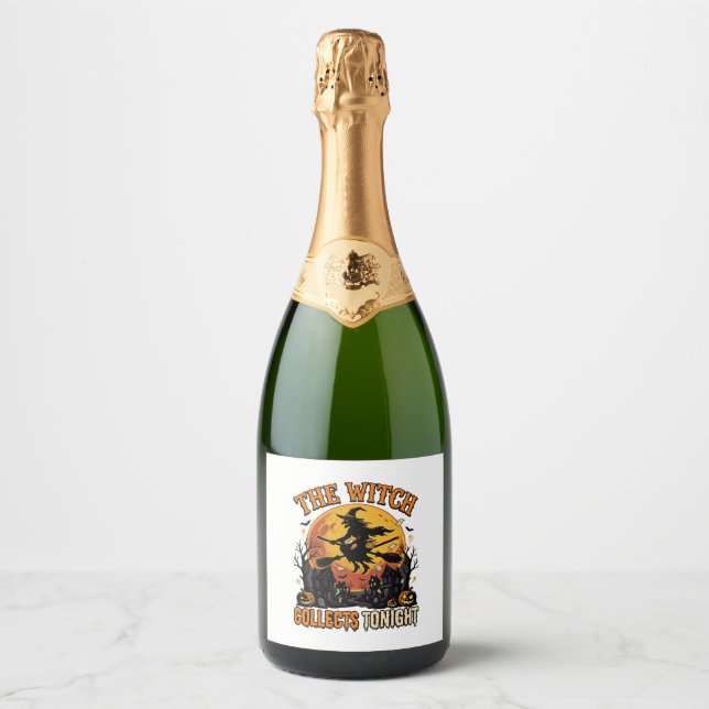 Halloween Witch Collection Humour Sparkling Wine Label (Front)