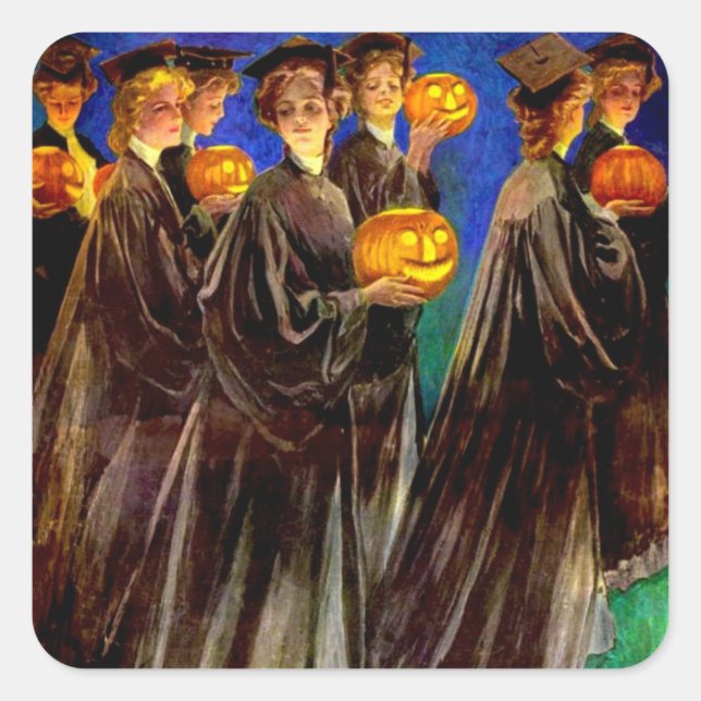Halloween Witch College Graduates Square Sticker (Front)