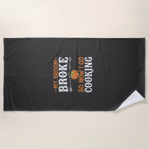 Halloween Witch Cooking Broom Broke Design_1 Beach Towel