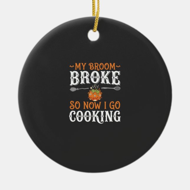 Halloween Witch Cooking Broom Broke Design_1 Ceramic Tree Decoration (Front)