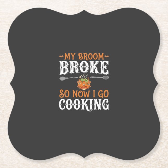 Halloween Witch Cooking Broom Broke Design_1 Paper Coaster (Front)