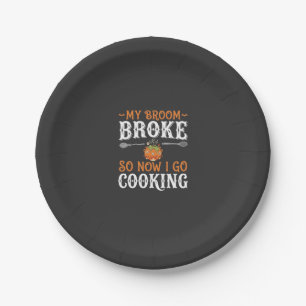Halloween Witch Cooking Broom Broke Design_1 Paper Plate