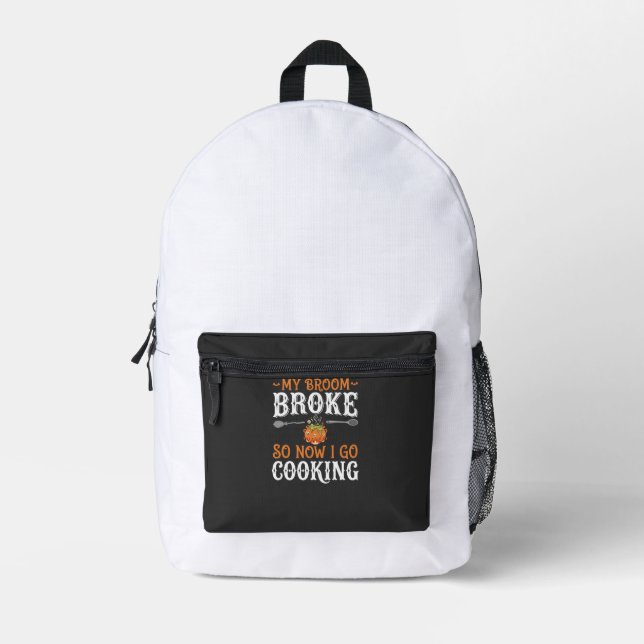 Halloween Witch Cooking Broom Broke Design_1 Printed Backpack (Front)