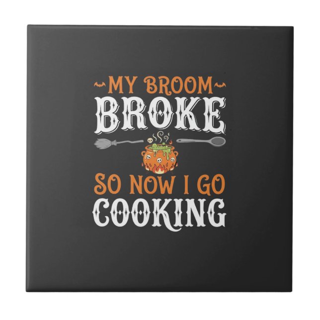 Halloween Witch Cooking Broom Broke Design_1 Tile (Front)