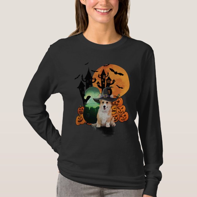 Halloween Witch Corgi Dog T-Shirt (Front)