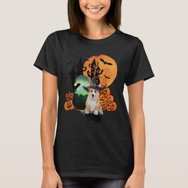 Halloween Witch Corgi Dog T-Shirt (Front)