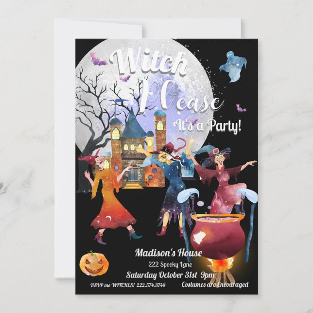  Halloween Witch Costume Party Invitation (Front)