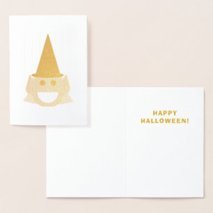 Halloween Witch Cute Fun Smiling Happy Gold Foil Card