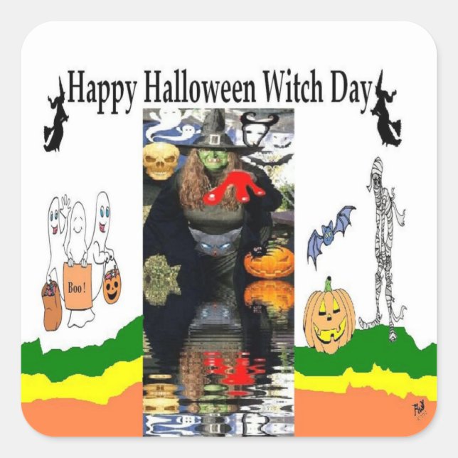 Halloween Witch Day Square Stickers (Front)
