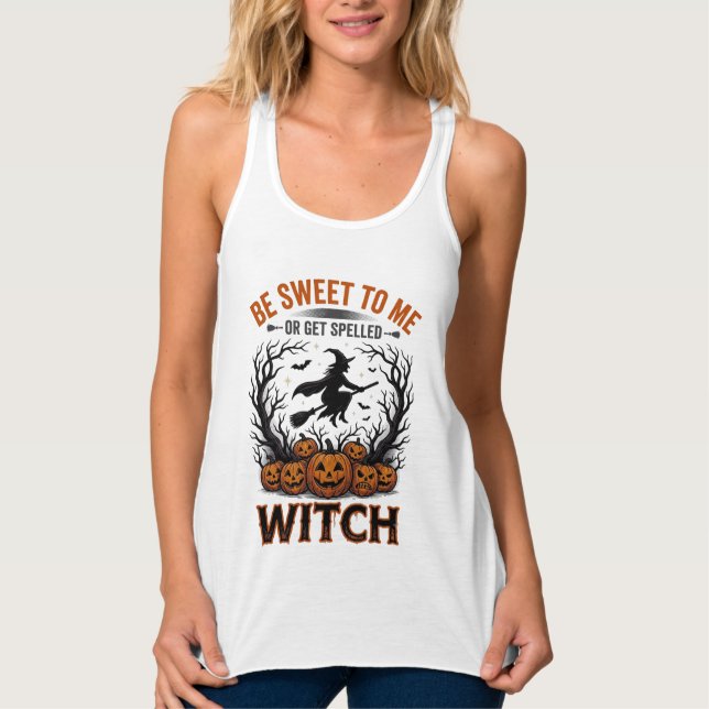 Halloween Witch Design Be Sweet Or Get Spelled_1 Singlet (Front)