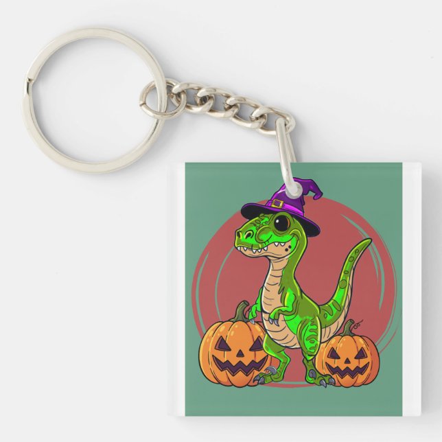 Halloween Witch Dinosaur Key Ring (Front)