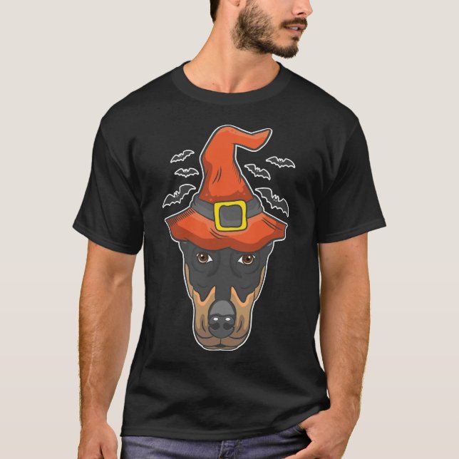 Halloween Witch Doberman Costume T-Shirt (Front)