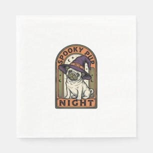 Halloween Witch Dog Vintage Engraving Shirt Design Napkin