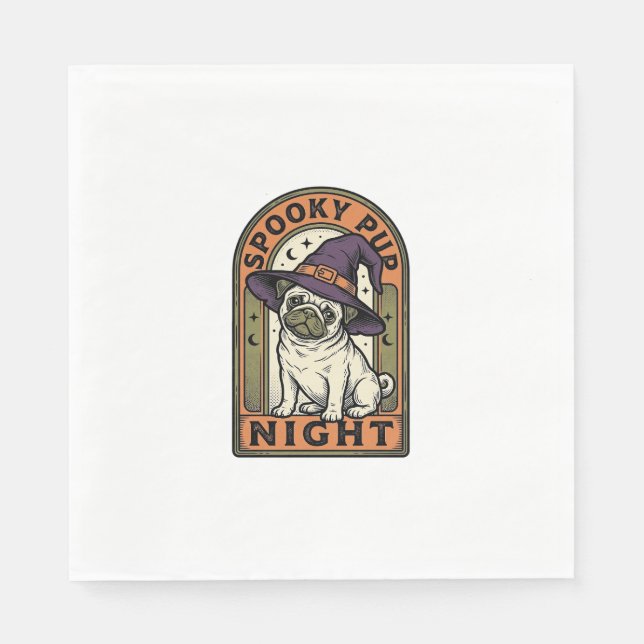 Halloween Witch Dog Vintage Engraving Shirt Design Napkin (Front)