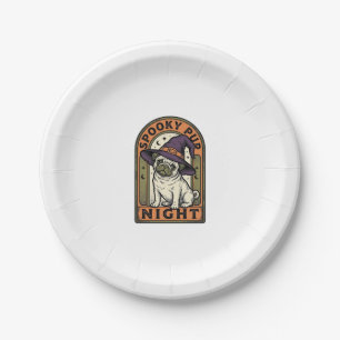 Halloween Witch Dog Vintage Engraving Shirt Design Paper Plate