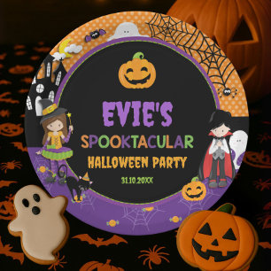 Halloween Witch Dracula Jack O Lantern Pumpkins Paper Plate
