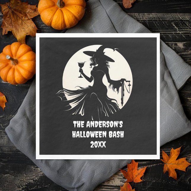 Halloween Witch Drinking Wine Family Name Custom Napkin (Creator Uploaded)