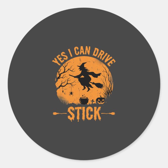 Halloween Witch Drive Stick Graphic_1 Classic Round Sticker (Front)