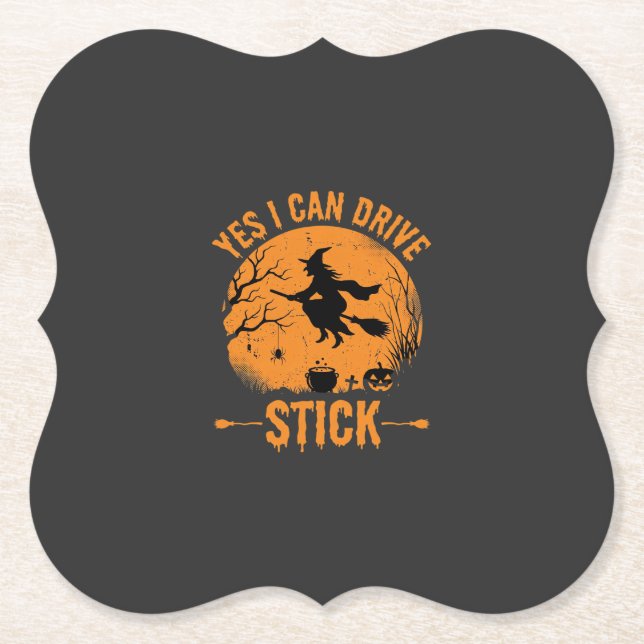 Halloween Witch Drive Stick Graphic_1 Paper Coaster (Front)
