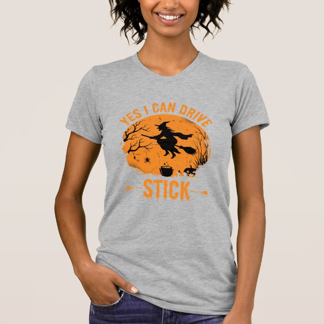 Halloween Witch Drive Stick Graphic_1 T-Shirt (Front)