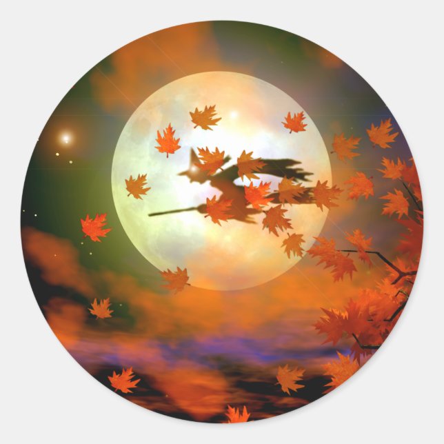 Halloween Witch Flight Classic Round Sticker (Front)
