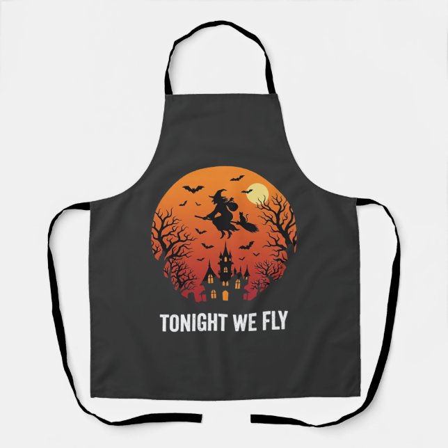 Halloween Witch Flying Night Graphic Design_1 Apron (Front)