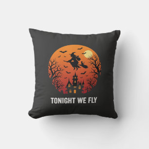 Halloween Witch Flying Night Graphic Design_1 Cushion