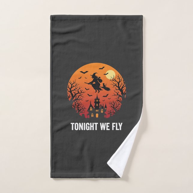 Halloween Witch Flying Night Graphic Design_1 Hand Towel (Hand Towel)