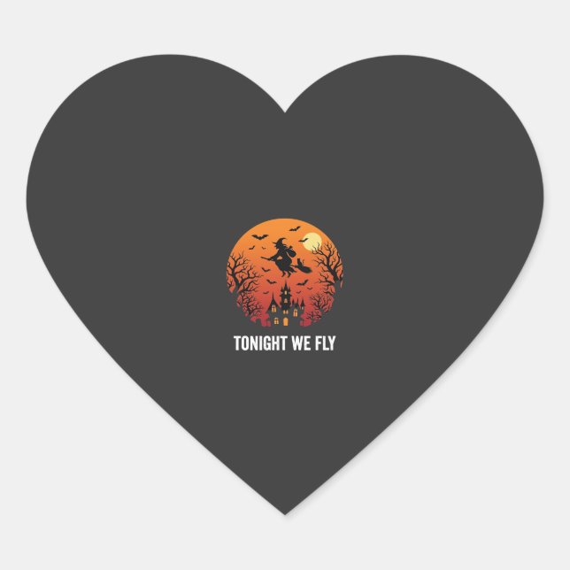 Halloween Witch Flying Night Graphic Design_1 Heart Sticker (Front)